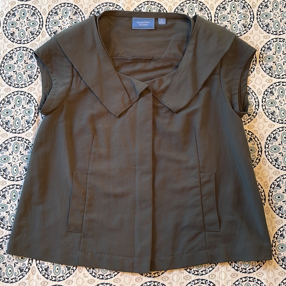 Simply Vera Wang zip-up vest with pockets Petite Small army green